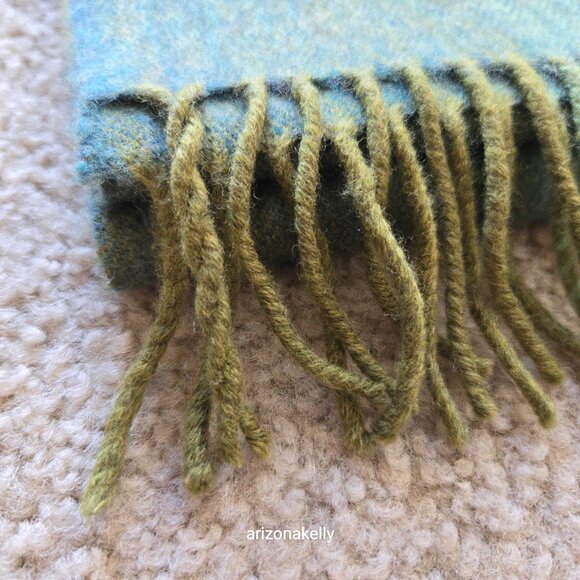 NWOT Avoca Wool Plaid Herringbone Blue Green Woven Scarf - Picture 11 of 14